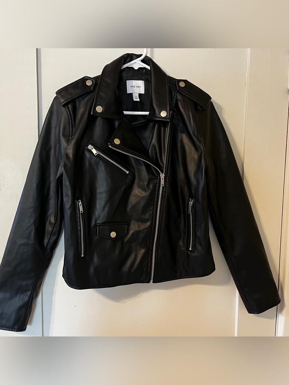 Nine West Black Faux Leather Moto-Style Jacket medium